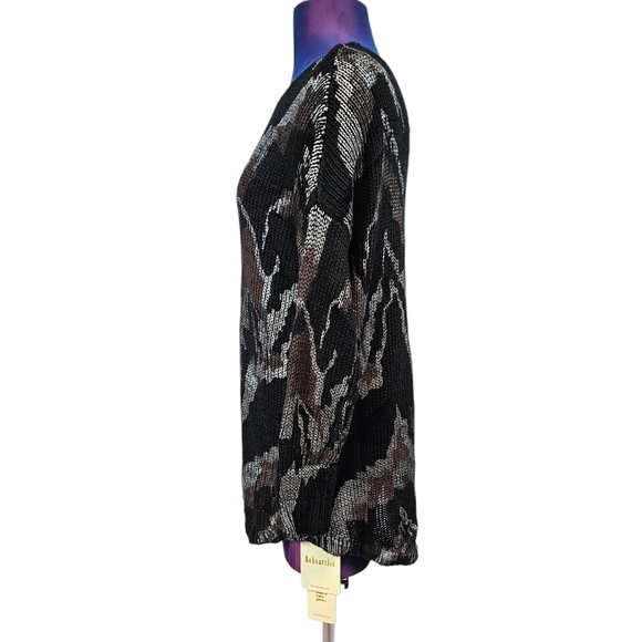 NWT Bohoartist Black & Silver Metallic Oversized‎ Scoop Neck Sweater Medium N60 - Picture 3 of 10